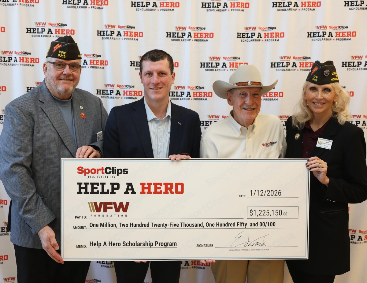 Sport Clips presents a $1,225,150 check to the Veterans of Foreign Wars